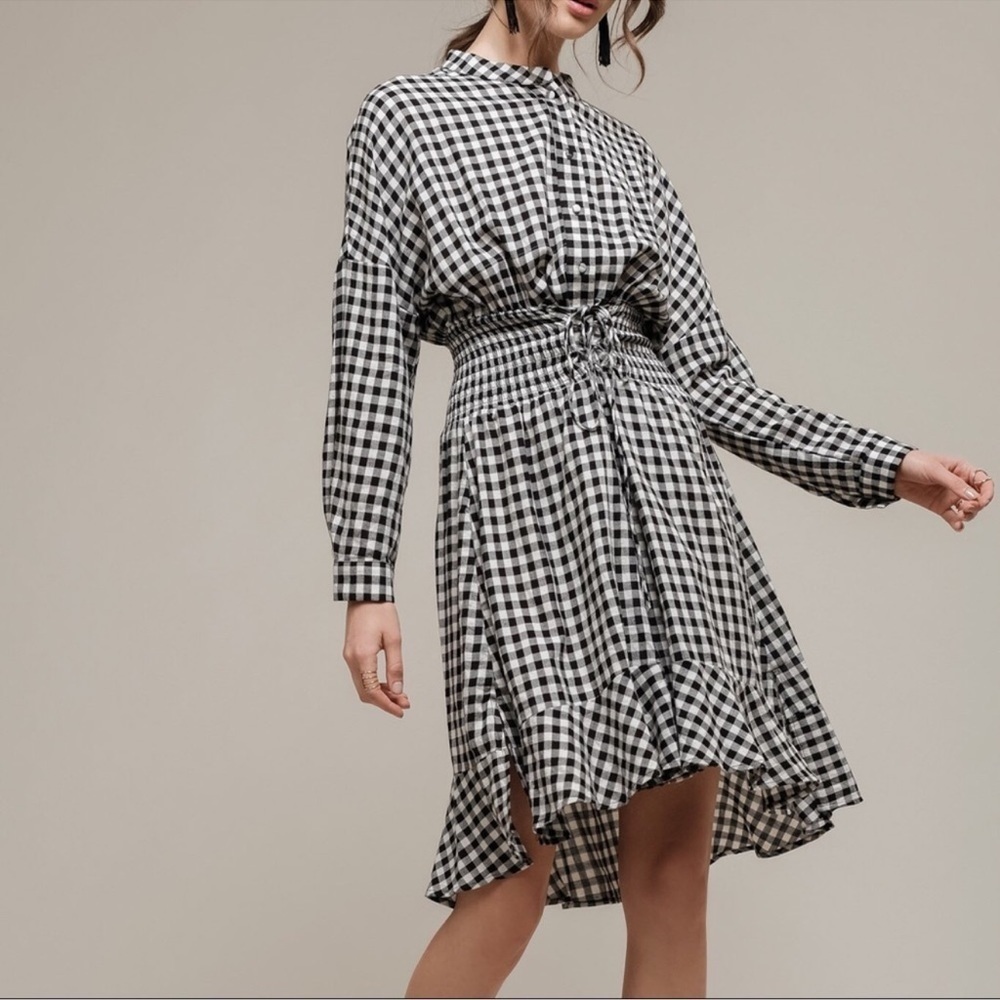 Moon River Corseted Gingham Shirt Dress